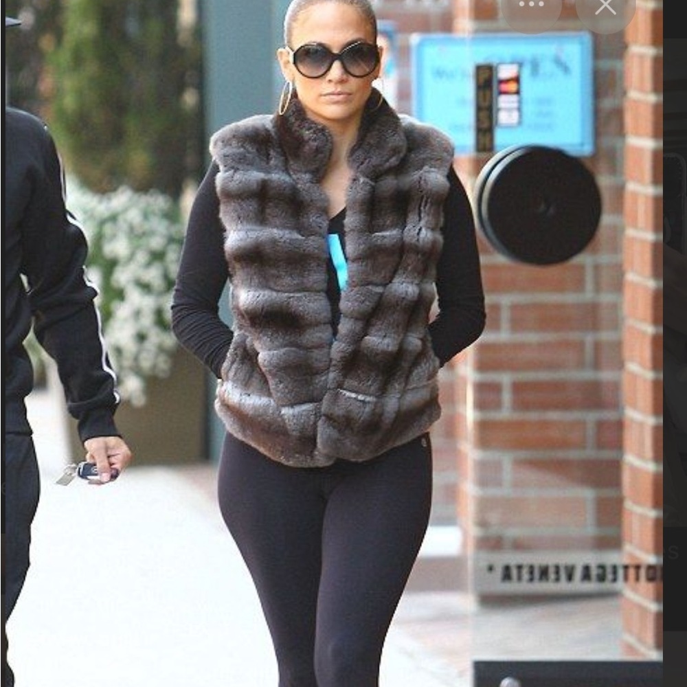 Jennifer Lopez Gray and Black Faux Fur Vest